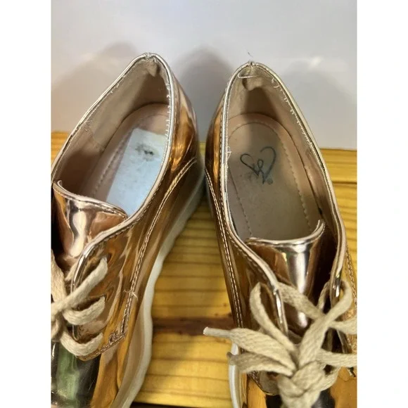 Metallic Rose Gold Platform Oxford Shoes Size 7.5 Lug Sole Chunky Lace-Up - Picture 3 of 8